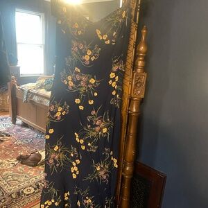 Reformation Navy Maxi Dress with Yellow Floral Design